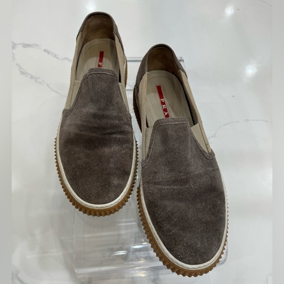 Prada Men’s suede grey & tan slip on sneakers size 8.5 - Picture 7 of 11